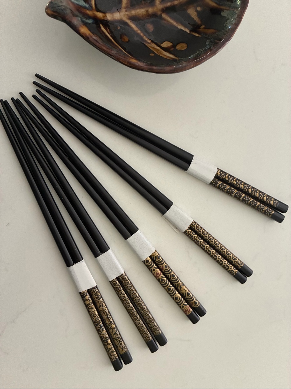 Decorative Black & Gold Chopsticks - Set of 5